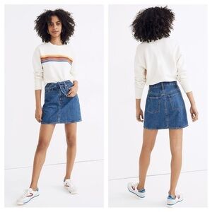 Madewell Rigid Haydel Wash Denim Straight Mini Skirt with Tie-Waist in Size 23